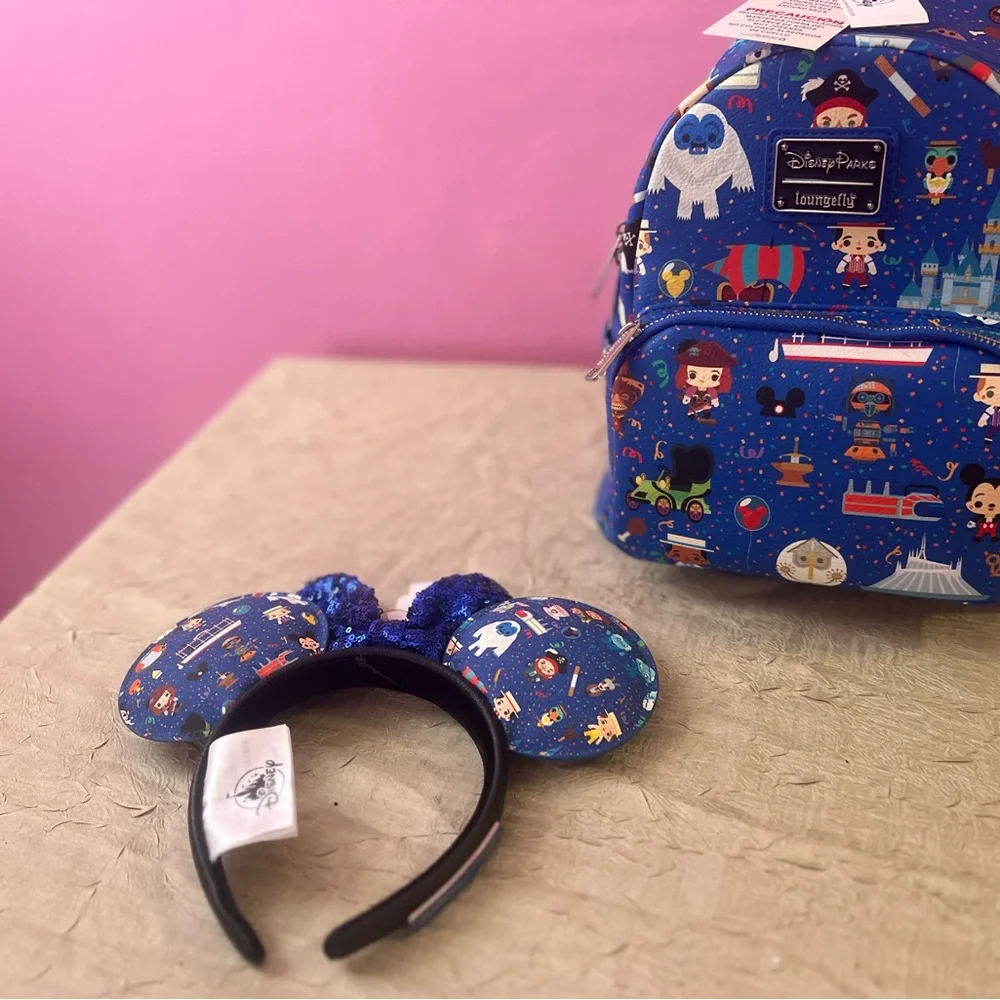 Bundle Loungefly Blue Disney Backpack with Ear Headband RARE